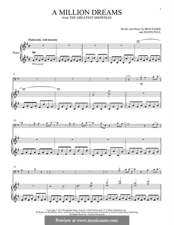 A Million Dreams (from The Greatest Showman): For cello and piano by Justin Paul, Benj Pasek