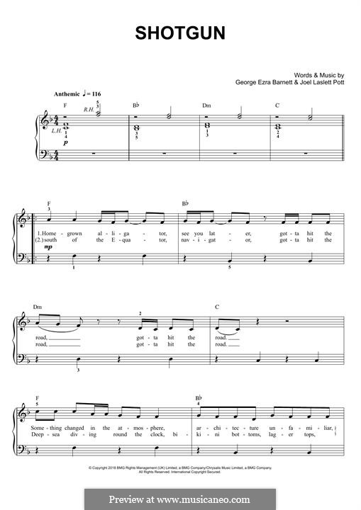Shotgun: For piano by Joel Pott, George Ezra Barnett