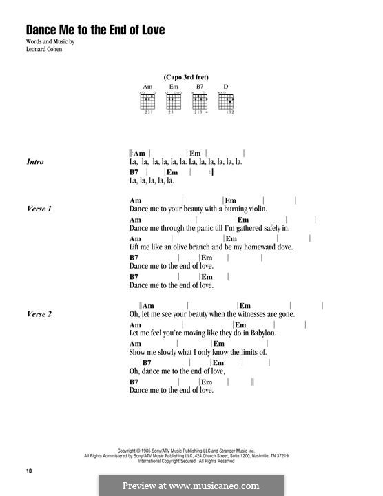 Dance Me to the End of Love: Lyrics and chords by Leonard Cohen