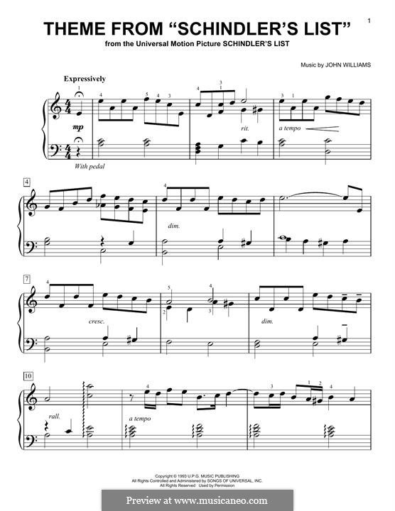 Theme from Schindler's List: For piano by John Williams
