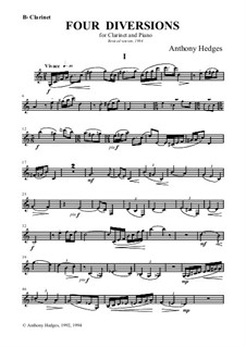 Four Diversions for Clarinet and Piano, Op.119: Solo part by Anthony Hedges