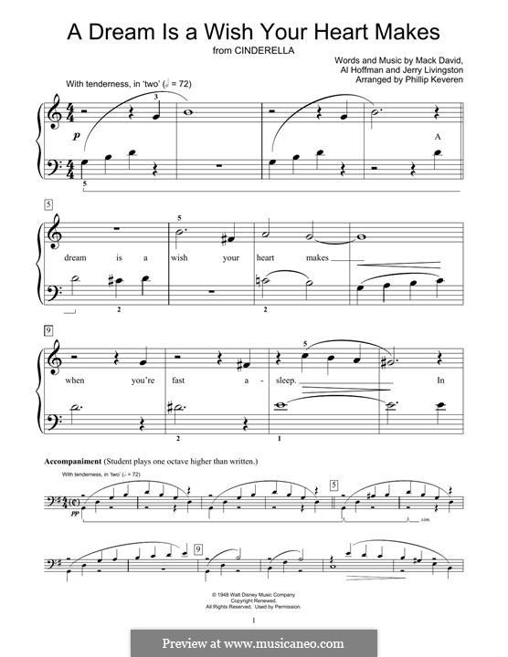 A Dream Is a Wish Your Heart Makes (from Disney's Cinderella): For piano by Al Hoffman, Jerry Livingston, Mack David