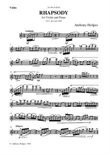 Rhapsody for Violin and Piano, Op.44: Solo part by Anthony Hedges