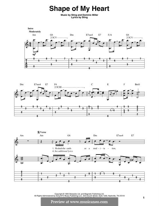 Shape of My Heart by Sting, D. Miller sheet music on MusicaNeo
