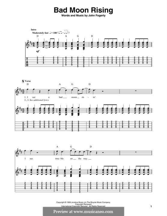 Bad Moon Rising (Creedence Clearwater Revival): For guitar with tab by John C. Fogerty