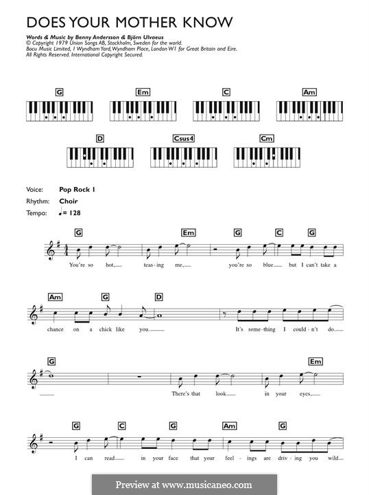 Does Your Mother Know (ABBA): Melody line by Benny Andersson, Björn Ulvaeus