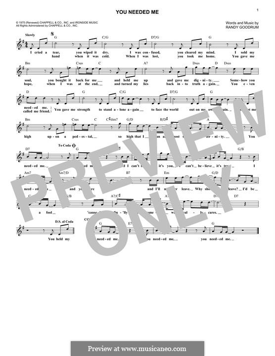 You needed me anne murray by r goodrum sheet music on musicaneo