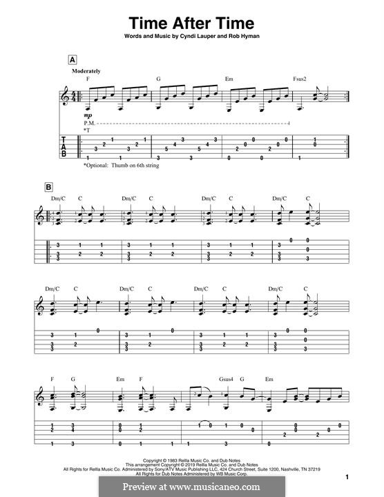 Time after Time: For guitar with tab by Cyndi Lauper, Robert Hyman