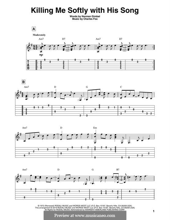 Killing Me Softly with His Song: For guitar with tab by Charles Fox