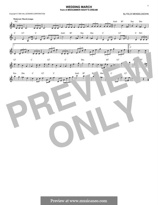 Wedding March (Printable Scores): Melody line by Felix Mendelssohn-Bartholdy