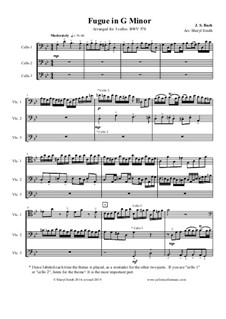 Fugue in G Minor 'Little', BWV 578: For 3 cellos by Johann Sebastian Bach