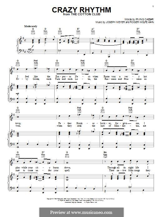 Crazy Rhythm (Chet Baker): For voice and piano (or guitar) by Joseph Meyer, Roger Wolfe Kahn