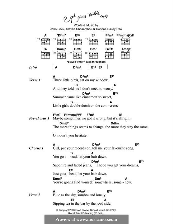 Put Your Records on (Corinne Bailey Rae): Melody line by John Beck, Steven Chrisanthou