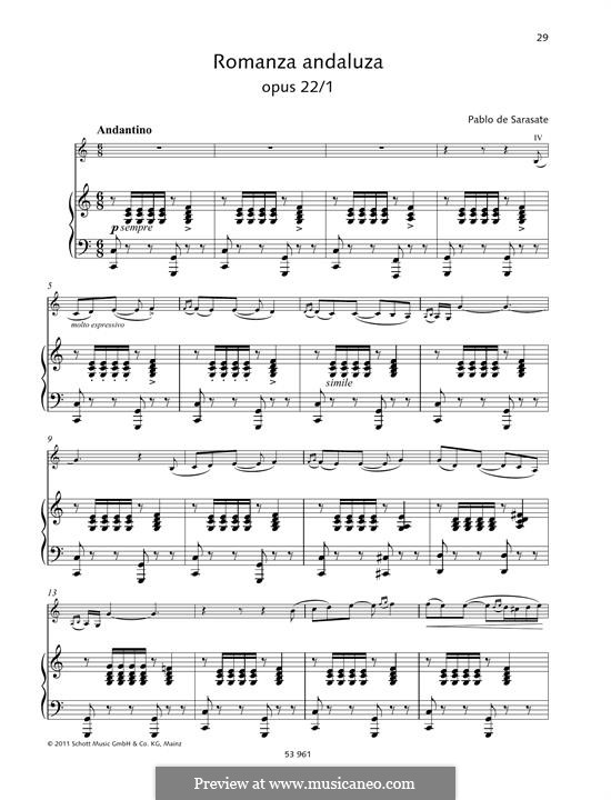 Romanza Andaluza, Op.22: For violin and piano by Pablo de Sarasate