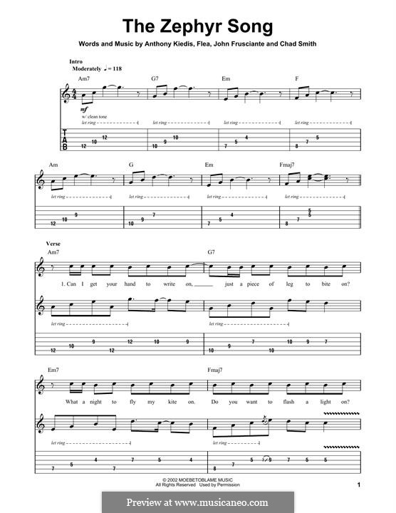 The Zephyr Song (Red Hot Chili Peppers): For guitar by Flea, Anthony Kiedis, Chad Smith, John Frusciante