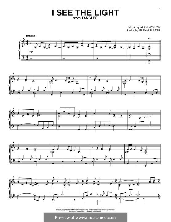 I See The Light (from Tangled): For piano by Alan Menken
