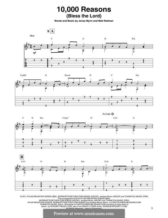 10,000 Reasons (Bless the Lord): For guitar by Jonas Myrin, Matt Redman