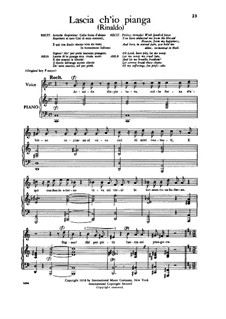 Lascia Ch'io Pianga (Vocal score): For low voice by Georg Friedrich Händel