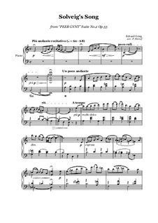 Suite No.2. Solveig's Song: For piano solo by Edvard Grieg