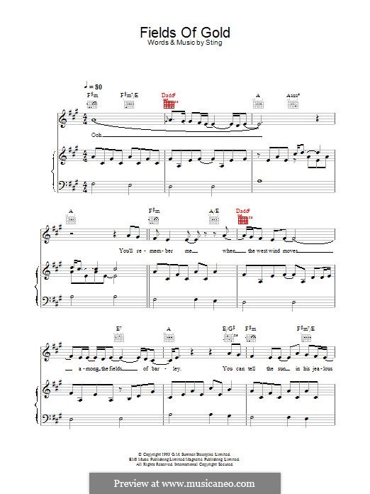 Fields of Gold: For voice and piano (or guitar) by Sting