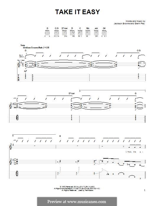 Take It Easy (The Eagles): For guitar by Glen Frey, Jackson Browne
