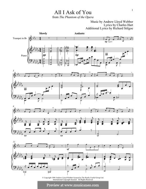 All I Ask of You: For trumpet and piano by Andrew Lloyd Webber