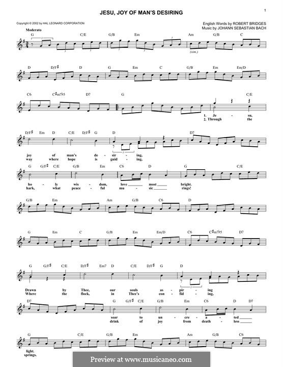 Jesu, Joy of Man's Desiring (Printable Scores): Melody line by Johann Sebastian Bach