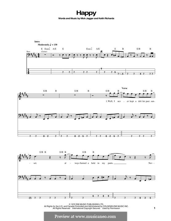 Happy (The Rolling Stones): For bass guitar with tab by Keith Richards, Mick Jagger