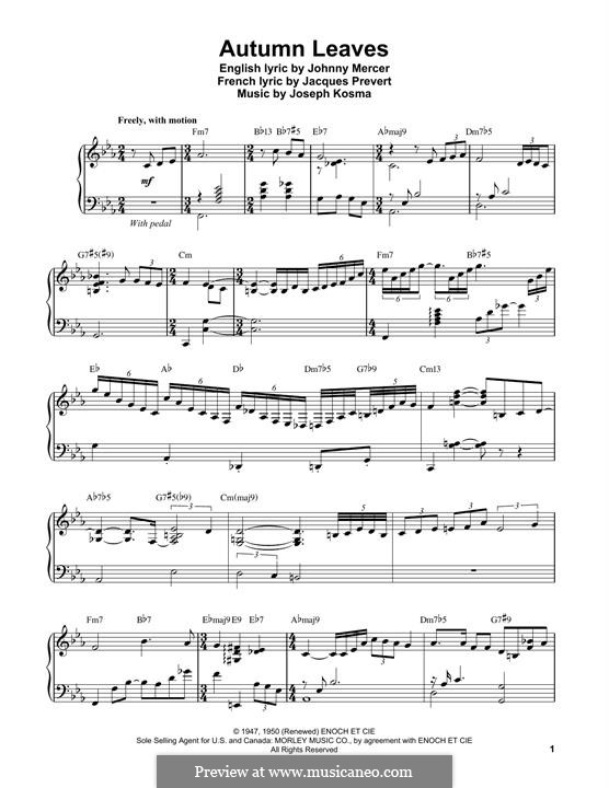 Piano version: For a single performer by Joseph Kosma