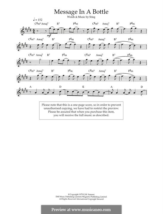 Message in a Bottle (The Police): Melody line by Sting