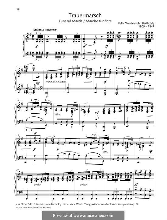 Funeral March, Op.103: For piano by Felix Mendelssohn-Bartholdy