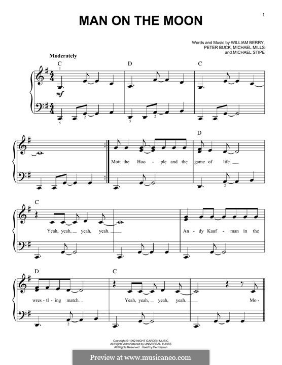Man on the Moon (R.E.M.): For piano by Mike Mills, Michael Stipe, Peter Buck, William Berry