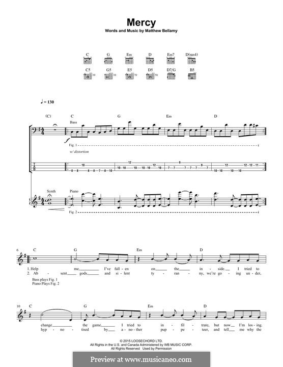 Mercy (Muse): For guitar with tab by Matthew Bellamy