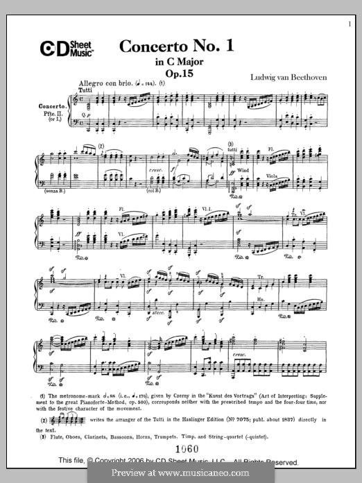 Concerto for Piano and Orchestra No.1, Op.15: Version for two pianos four hands by Ludwig van Beethoven