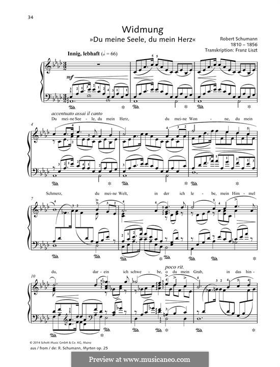 No.1 Widmung (Dedication): For piano by Robert Schumann