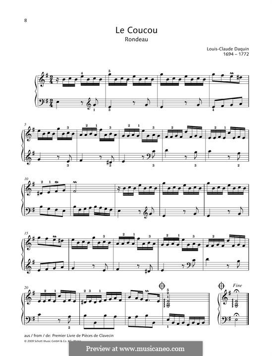 Le coucou (The Cuckoo): For piano by Louis Claude  Daquin