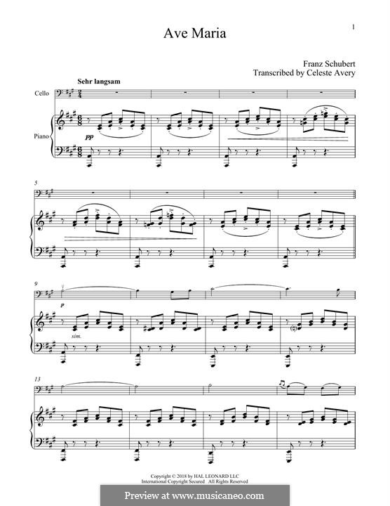 Two instruments version (printable scores): For cello and piano by Franz Schubert