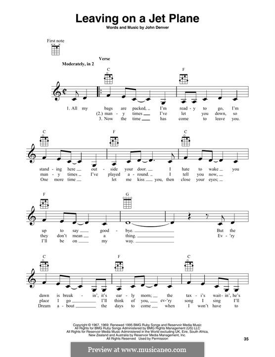 Leaving On A Jet Plane By J Denver Sheet Music On Musicaneo