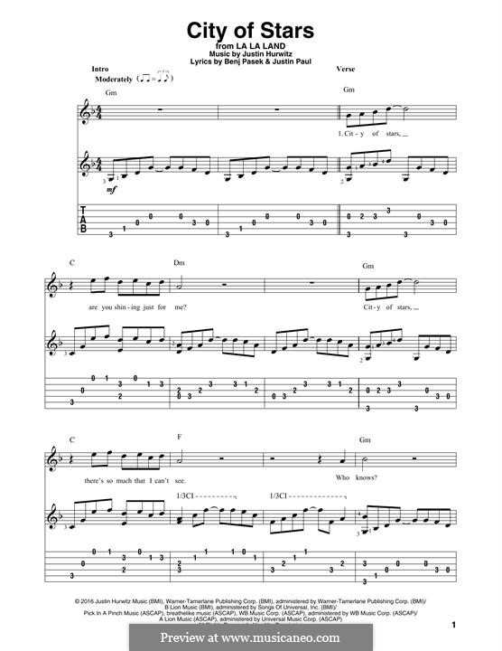 City of Stars (from La La Land): For guitar with tab by Justin Hurwitz