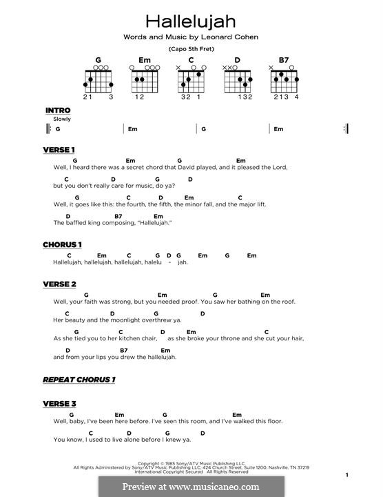 Piano Vocal Score Hallelujah By L Cohen Sheet Music On Musicaneo