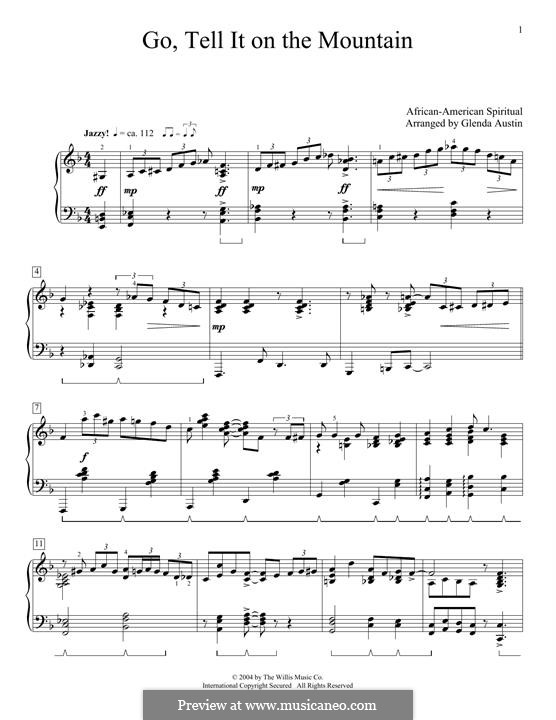 Go, Tell it on the Mountain (Printable Scores): For piano by folklore