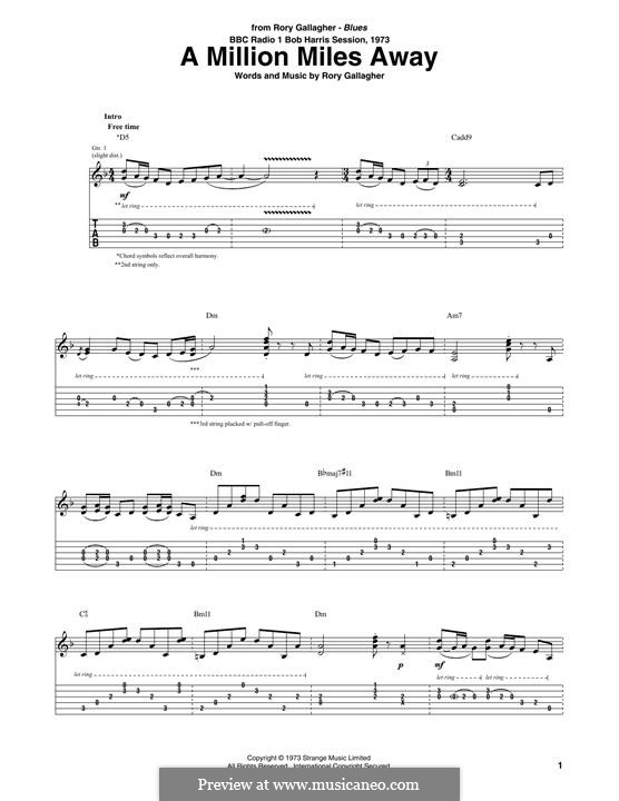 A Million Miles Away: For guitar with tab by Rory Gallagher