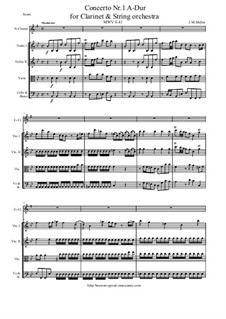 Clarinet concerto Nr.1 A-Dur, MWV 6/41: Version in B-Dur - score and parts by Johann Melchior Molter