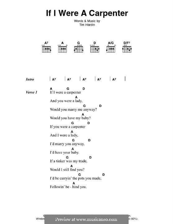 If I Were a Carpenter: Lyrics and chords by Tim Hardin
