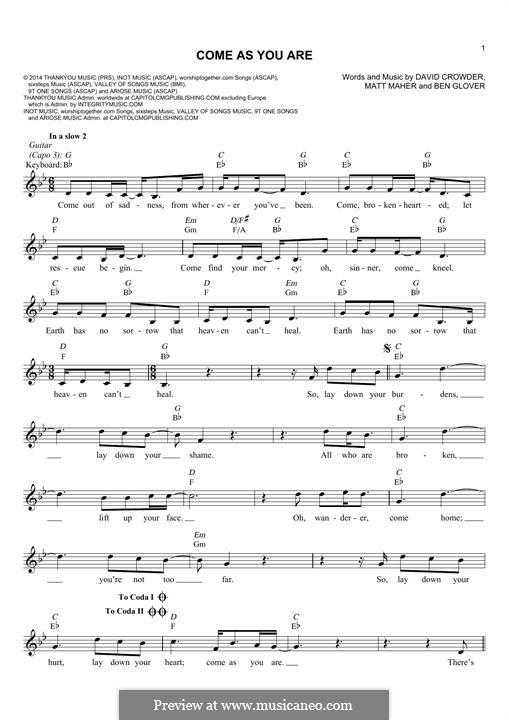 Come as You are (Crowder) by B. Glover, M. Maher, D. Crowder on MusicaNeo