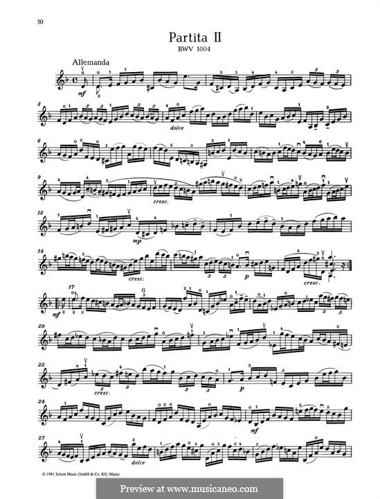 Partita for Violin No.2 in D Minor, BWV 1004: For a single performer by Johann Sebastian Bach