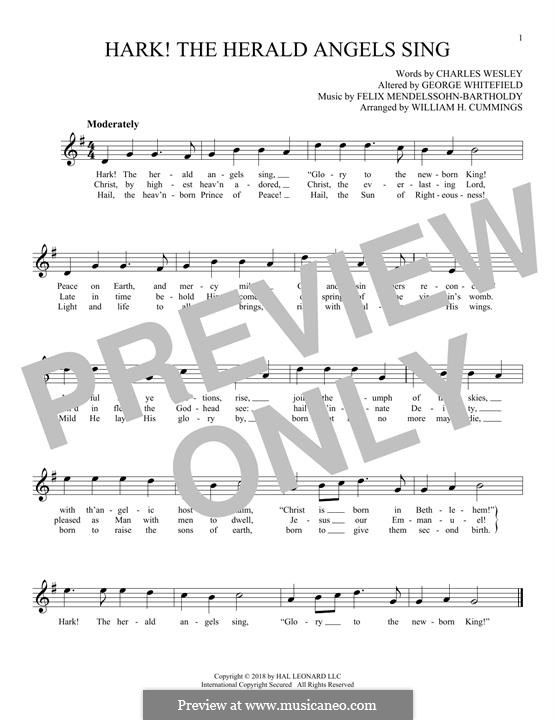 Vocal version: Melody line by Felix Mendelssohn-Bartholdy