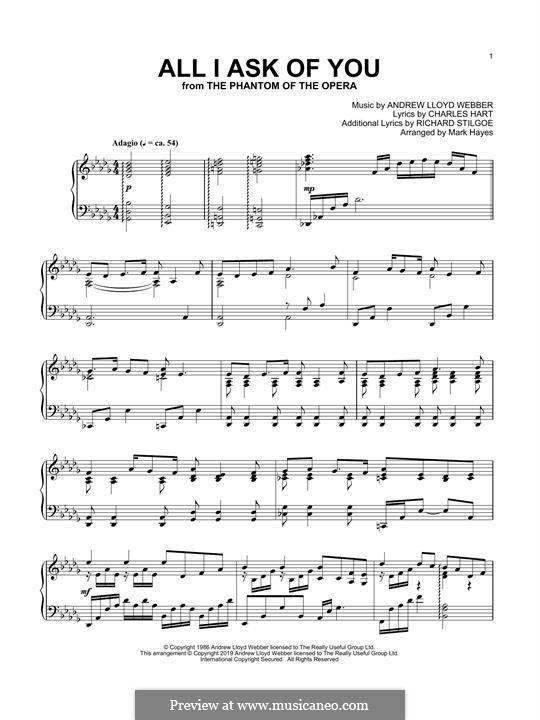 All I Ask of You, for piano: For a single performer by Andrew Lloyd Webber