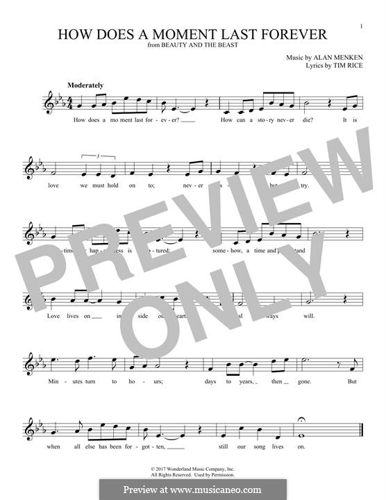 How Does a Moment Last Forever (Celine Dion): Melody line by Alan Menken