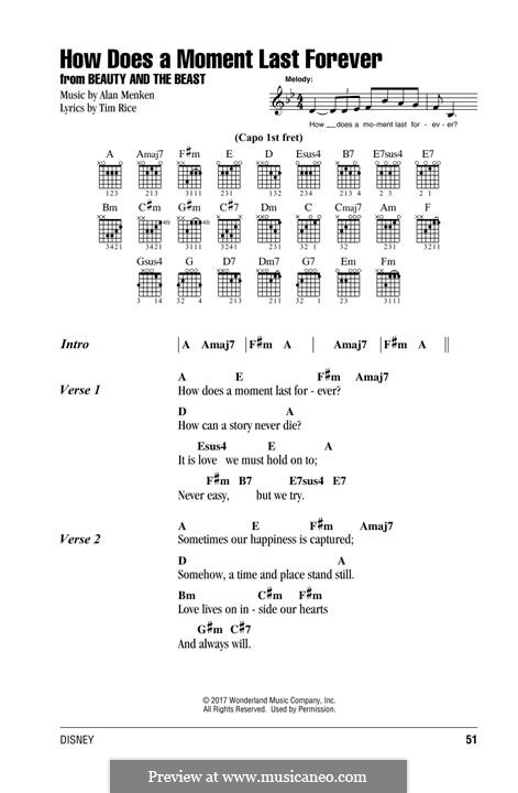 How Does a Moment Last Forever (Celine Dion): Lyrics and chords by Alan Menken